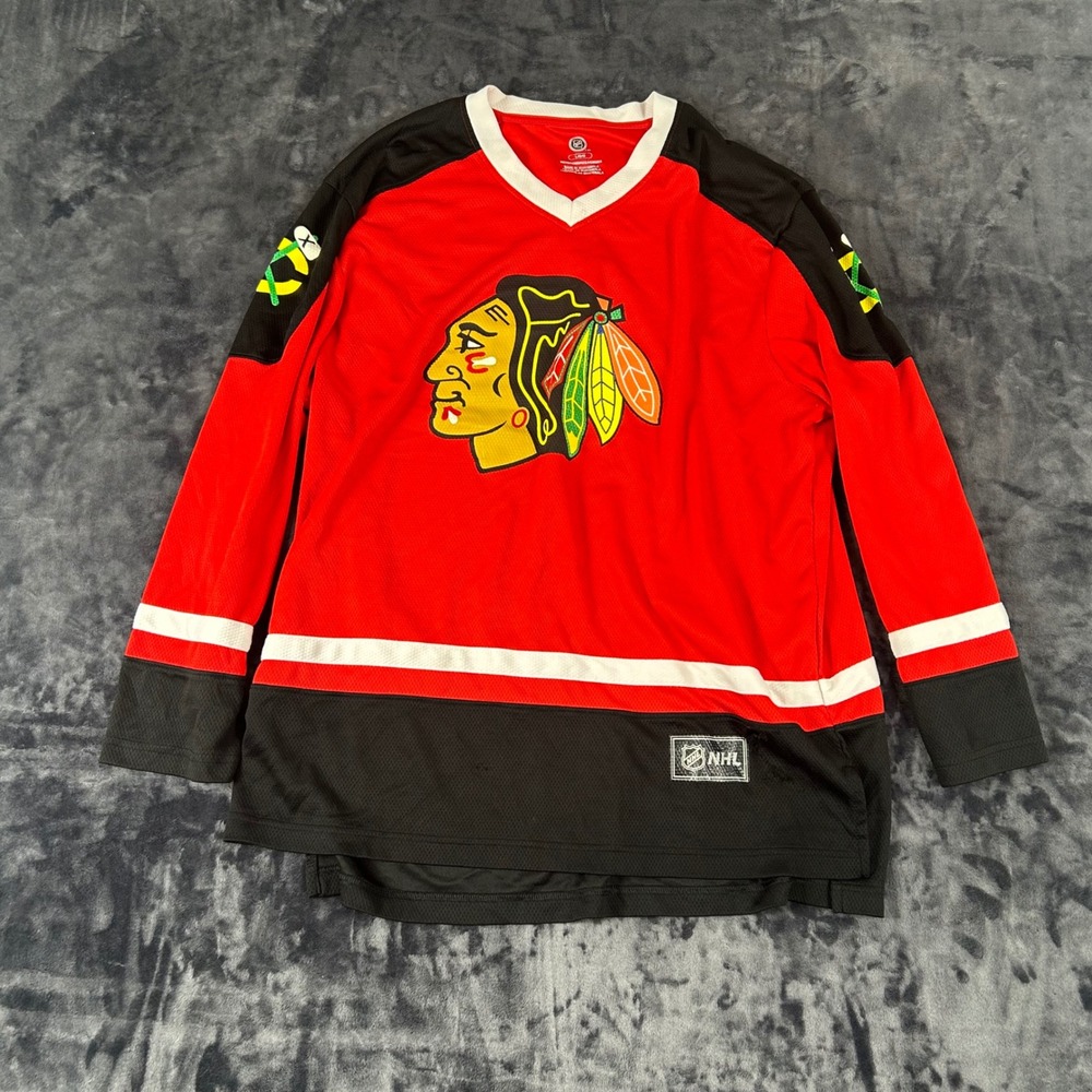 NHL Chicago Blackhawks Jersey Mens Large Red Black‎ Long Sleeve Hockey Fan Gear